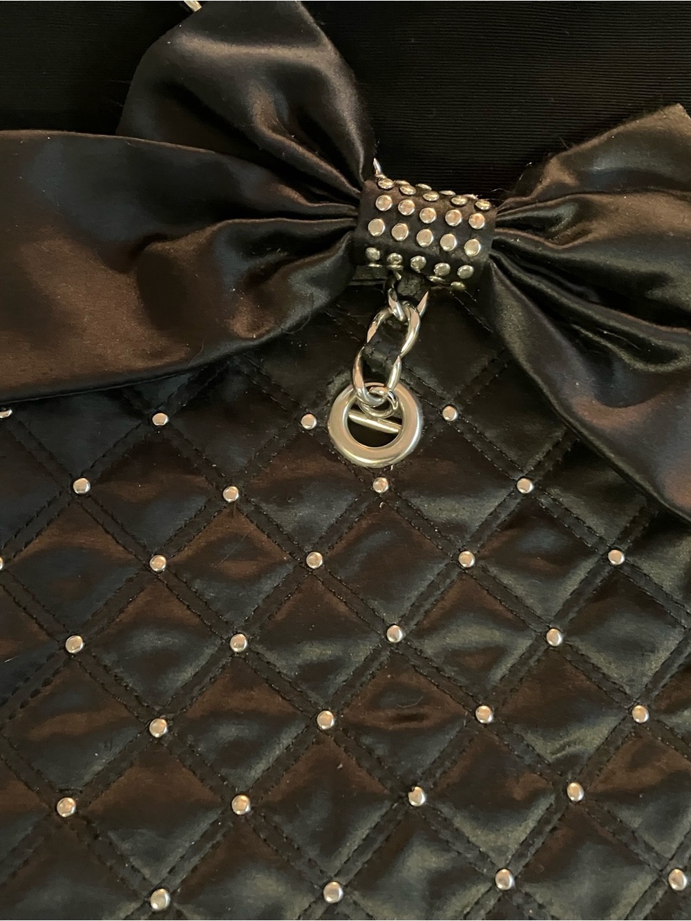 New White House Black Market Black Quilted Tote with Bow and Chain Handles - Picture 2 of 7